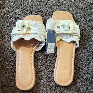 NWT Cream Woven Slide Sandals